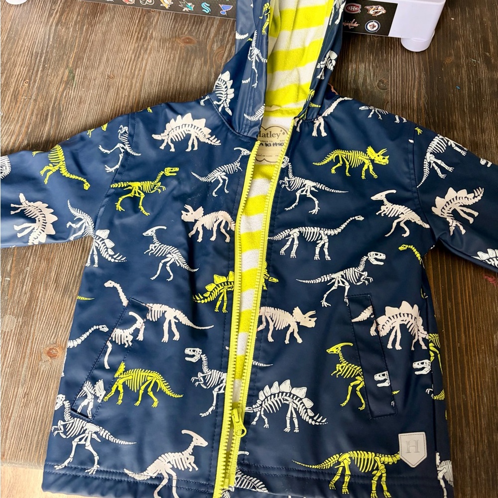 Hatley Blue Dinosaur Raincoat with Yellow Accents